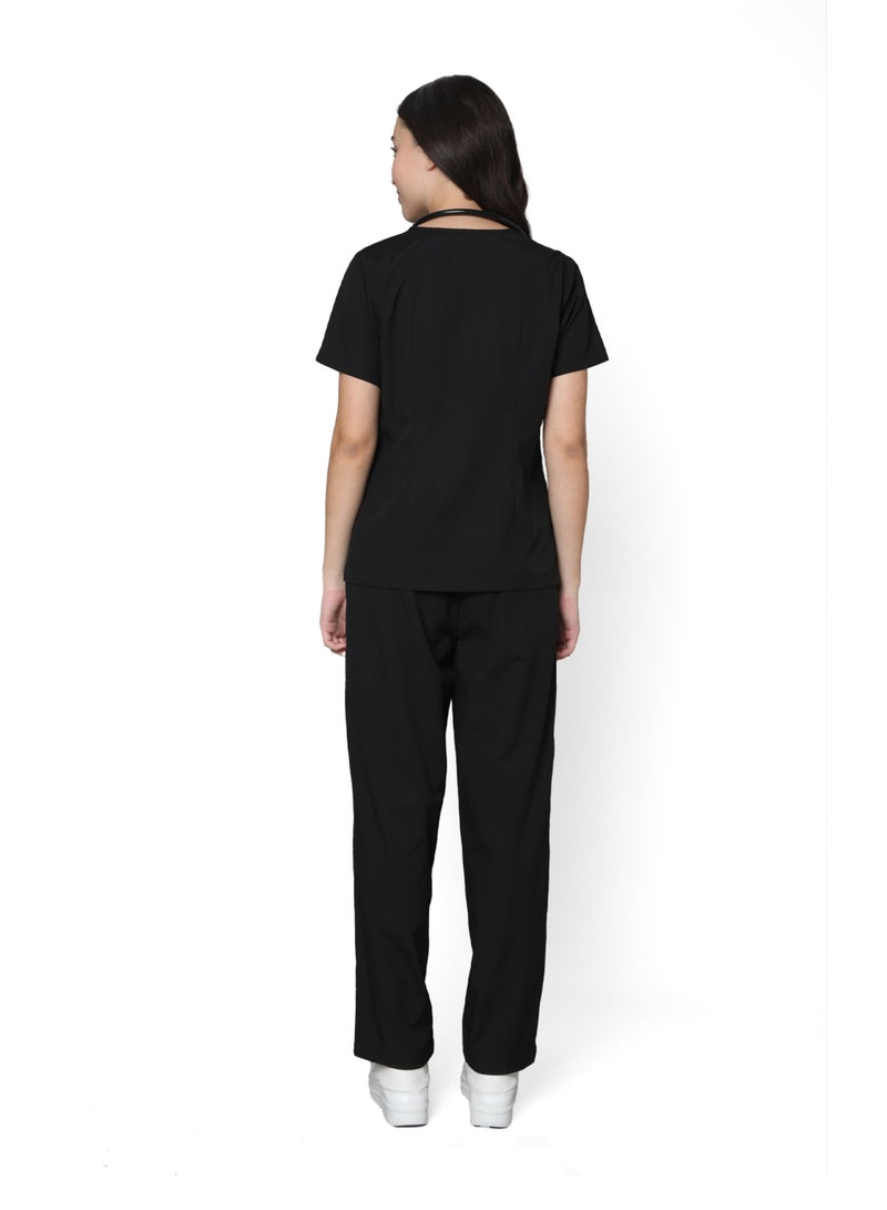 KNYA Classic Women's 5-Pocket New Gen Scrubsuit | V Neck | Flexibile & Comfortable Top & Bottom | Easily Accessible Pockets | Uniform for Doctors | Black (L) - Image 2